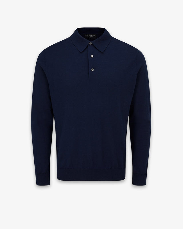 Men's Long Sleeve Knitted Polo Shirt Navy