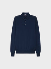 Polo A Maniche Lunghe In Cotone Blu