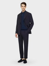 Polo A Maniche Lunghe In Cotone Blu