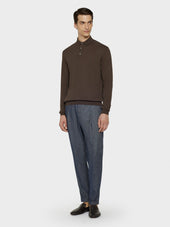 Polo A Maniche Lunghe In Cotone Marrone