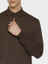 Polo A Maniche Lunghe In Cotone Marrone