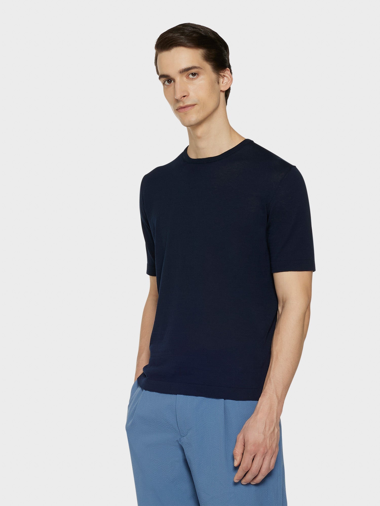 Maglia A Maniche Corte In Cotone Blu
