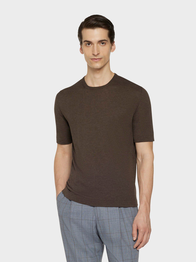 Maglia a maniche corte in cotone marrone