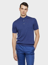 Polo a maniche corte in seta e cotone blu
