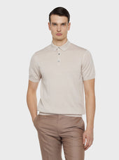 Polo a maniche corte in seta e cotone beige