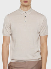 Polo A Maniche Corte In Seta E Cotone Beige