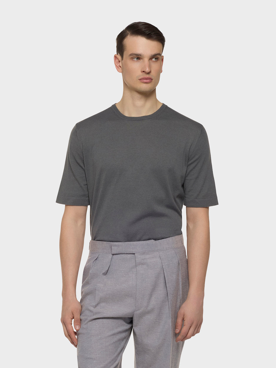 T Shirt In Maglia Di Seta E Cotone Grigia