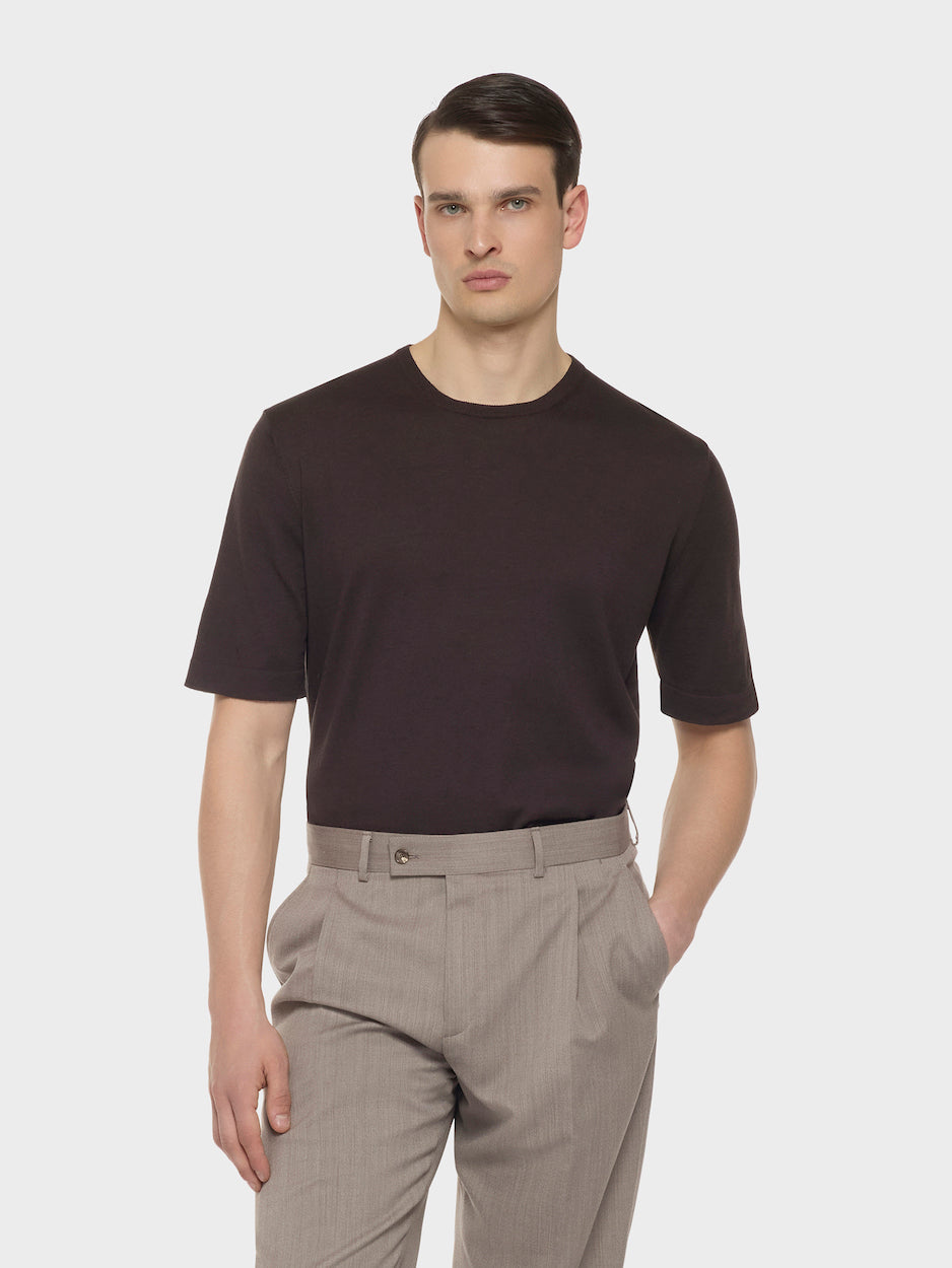 T Shirt In Maglia Di Seta E Cotone Marrone