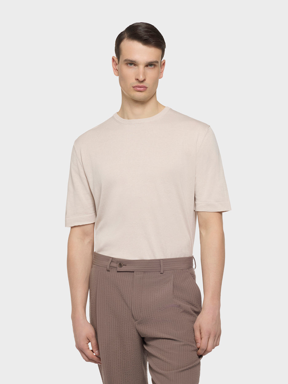 T Shirt In Maglia Di Seta E Cotone Panna