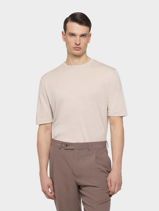 T-shirt in maglia di seta e cotone panna