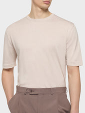 T Shirt In Maglia Di Seta E Cotone Panna