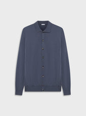 Polo Cardigan A Maniche Lunghe In Seta E Cotone Blu