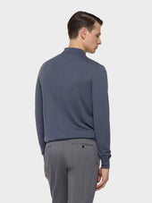 Polo Cardigan A Maniche Lunghe In Seta E Cotone Blu