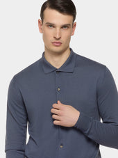 Polo Cardigan A Maniche Lunghe In Seta E Cotone Blu