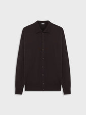 Polo cardigan a maniche lunghe in seta e cotone marrone