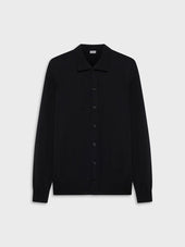 Polo Cardigan A Maniche Lunghe In Seta E Cotone Nera