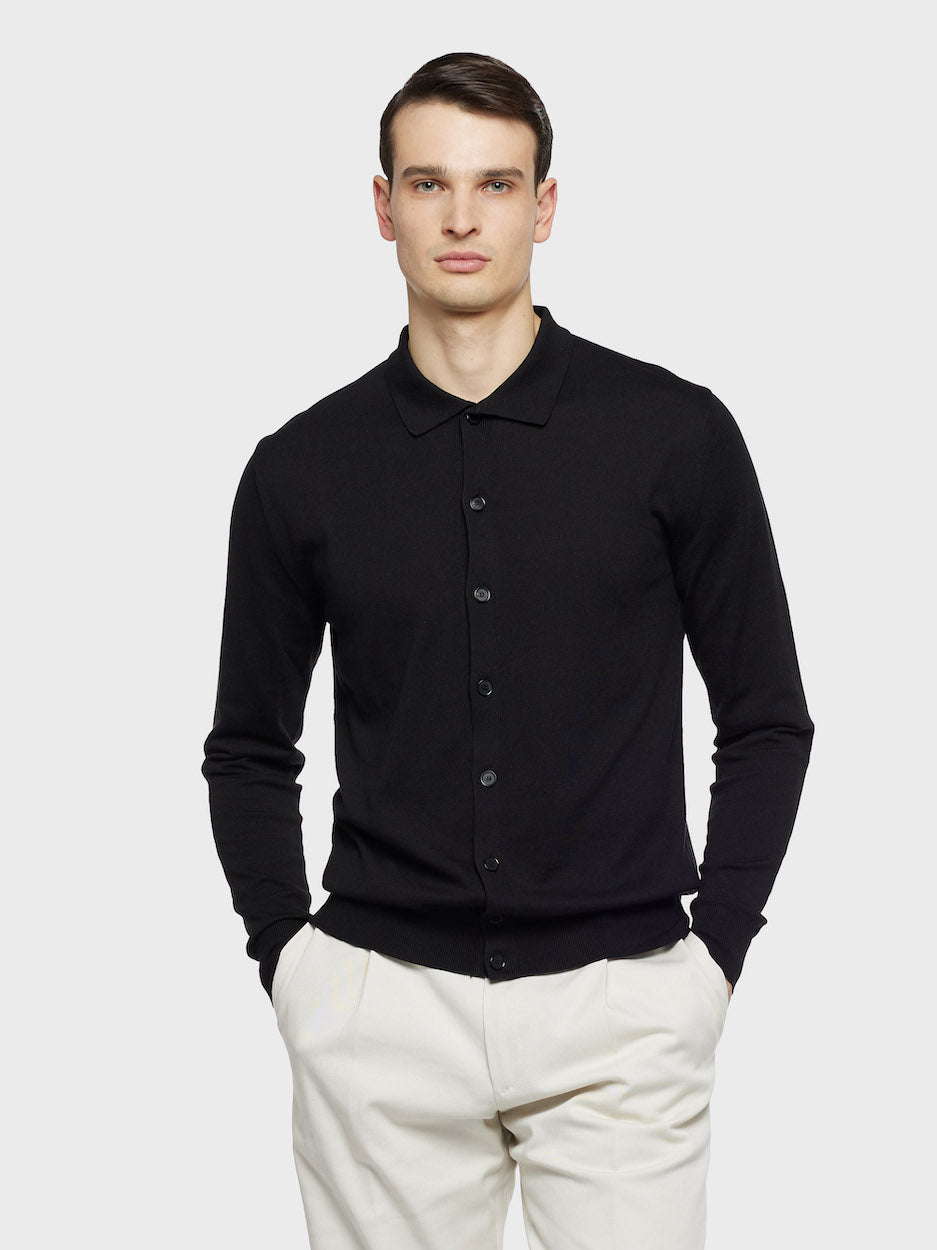 Polo Cardigan A Maniche Lunghe In Seta E Cotone Nera