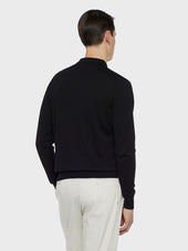 Polo Cardigan A Maniche Lunghe In Seta E Cotone Nera