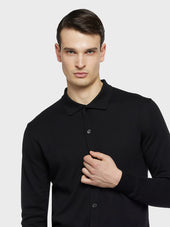 Polo Cardigan A Maniche Lunghe In Seta E Cotone Nera