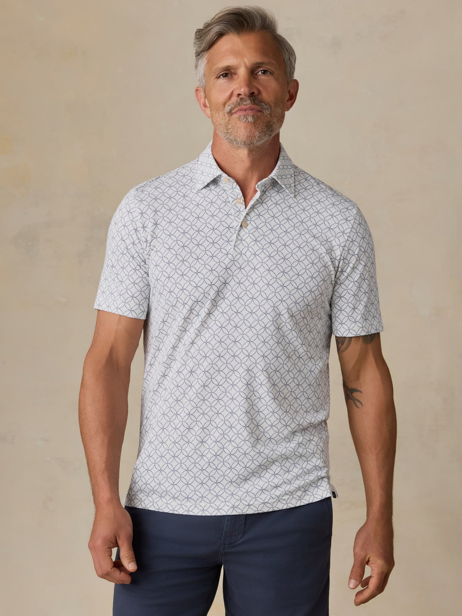 Short-Sleeve Movement™ Pique Polo - Ivory Blue Moonlight