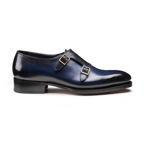 Men's blue leather Uniqua Meraviglia Collection double monk straps shoe