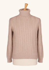 Beige Cashmere Braided Turtleneck
