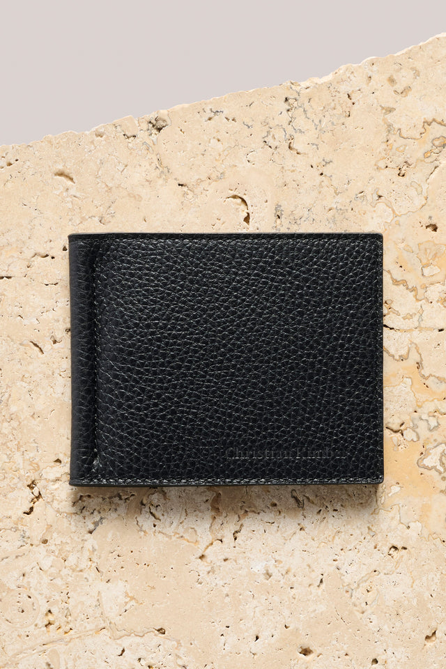 Money Clip Wallet - Black Grain Leather
