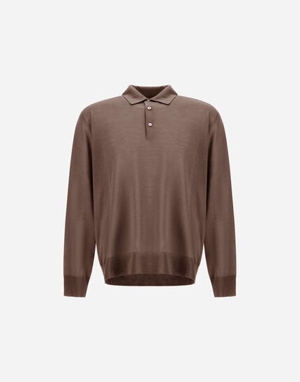 Long Sleeved Polo Shirt In Wool Silk