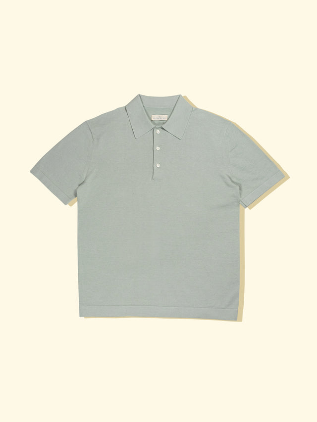 Linen Cotton Knitted Short Sleeve Polo Seafoam Green The Anthology