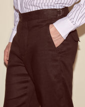 Lightweight Linen Side-Buckle Trousers - Brown/Black
