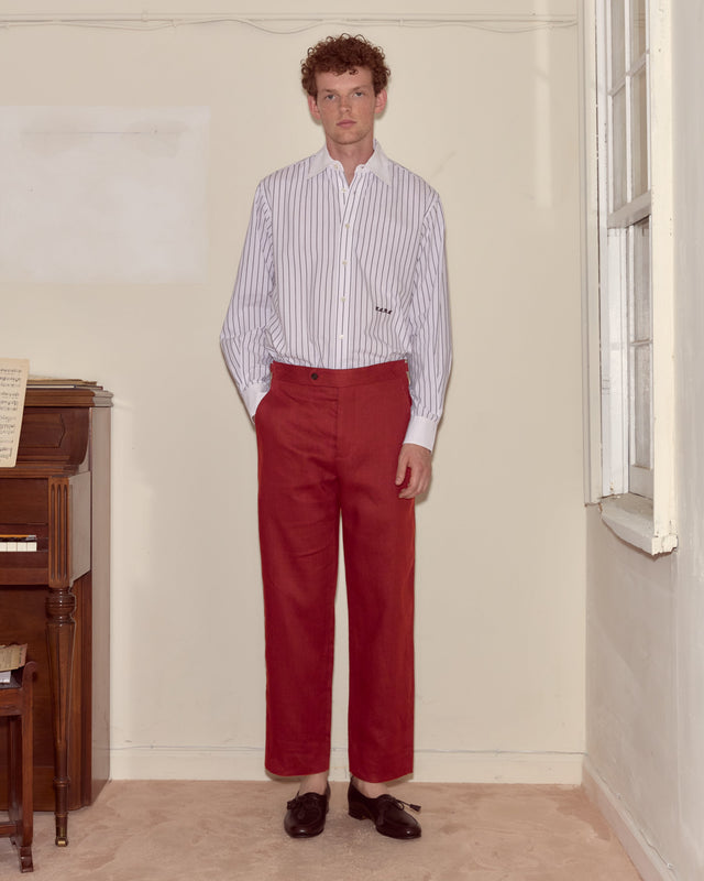 Lightweight Linen Side-Buckle Trousers - Red