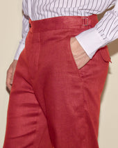 Lightweight Linen Side-Buckle Trousers - Red