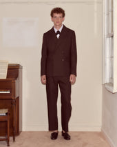 Lightweight Linen Double-Breasted Suit Jacket - Brown/Black