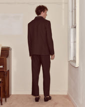 Lightweight Linen Double-Breasted Suit Jacket - Brown/Black