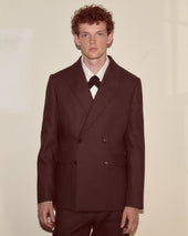 Lightweight Linen Double-Breasted Suit Jacket - Brown/Black