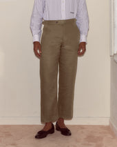 Lightweight Linen Side-Buckle Trousers - Olive