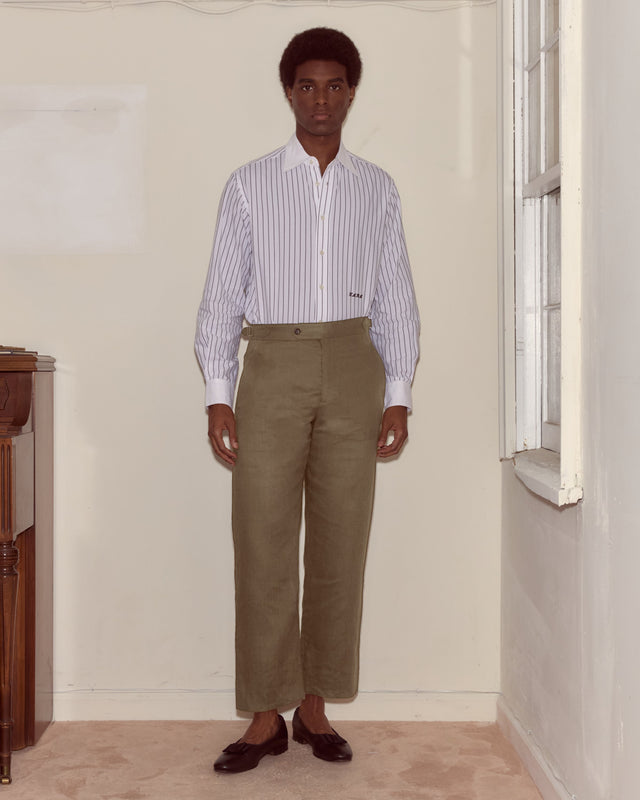 Lightweight Linen Side-Buckle Trousers - Olive