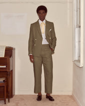 Lightweight Linen Double-Breasted Suit Jacket - Olive