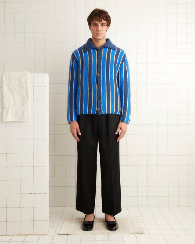 Mohair Stripe Cardigan - Blue/Multi
