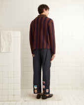 Mohair Stripe Cardigan - Navy/Brown