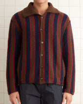 Mohair Stripe Cardigan - Navy/Brown
