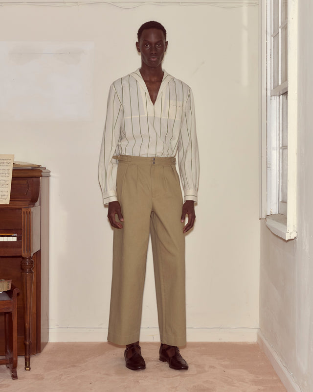 Wide Leg Snap Trousers - Khaki