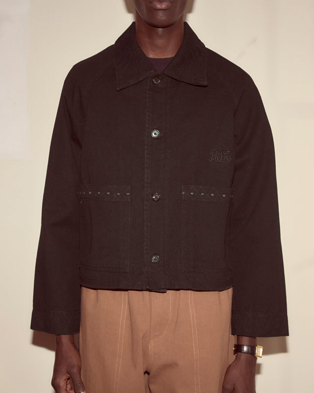 Embroidered Denim Jacket - Black