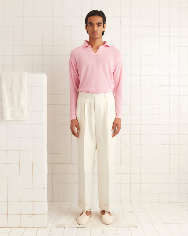Boxy Long Sleeve Polo - Pink
