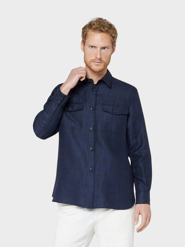 Overshirt in lino-lana blu