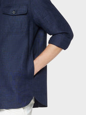 Overshirt In Lino Lana Blu