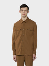 Overshirt in tropical di lana marrone "Houdini"