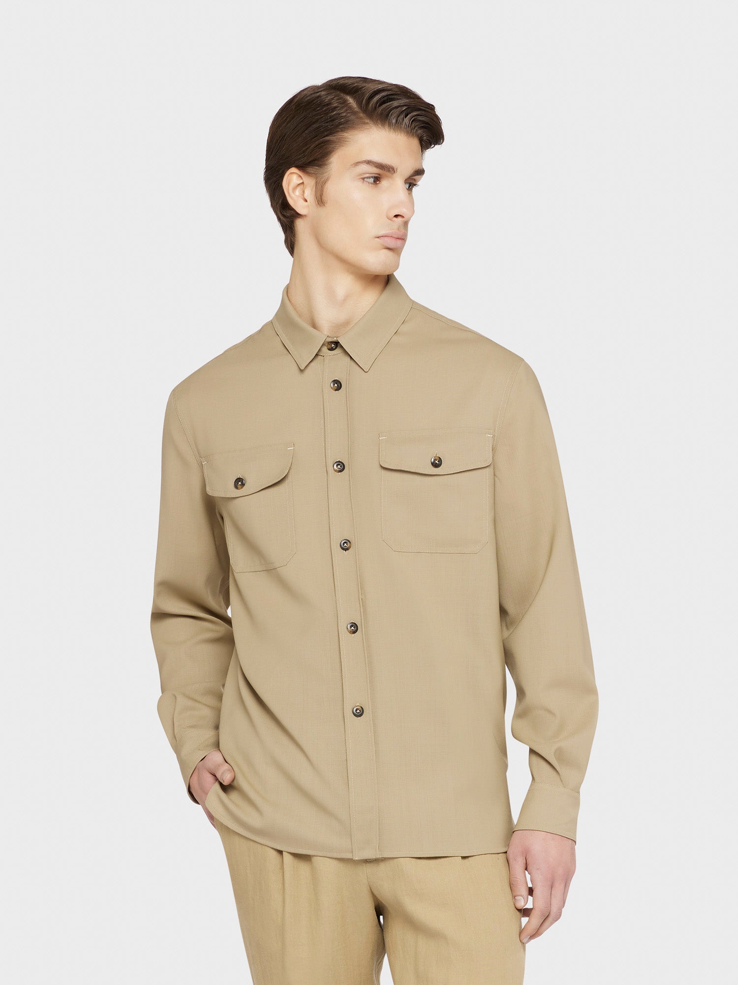 Overshirt In Tropical Di Lana Sabbia Houdini