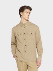 Overshirt in tropical di lana sabbia "Houdini"