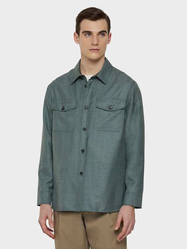 Overshirt in lana, seta e lino verde